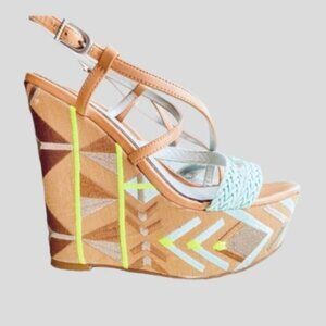 Vintage Sam Edelman Wedge Platform Mozaic Strappy Sandals